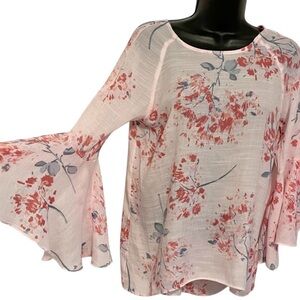 Lauren Conrad Floral Bell Sleeve Top - Pink and Gray